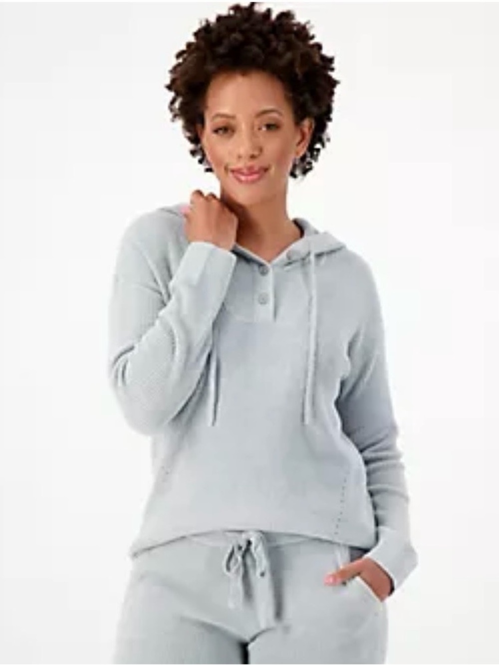 Barefoot Dreams CozyChic Ultra Lite Women's Solid Gray Henley Button Hoodie XL